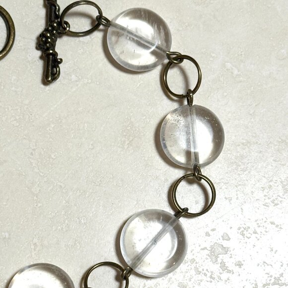 2/20, Natural Clear Quartz Bracelet, Genuine Gemstone + Bronze Grape Leaf - Picture 5 of 14